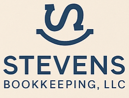 Logo with stylized 'S' and 'U' above the text 'STEVENS BOOKKEEPING, LLC'.