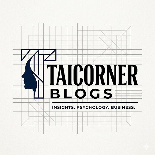Logo with a stylized profile of a face and text reading 'Taicorner Blogs' and a tagline below.