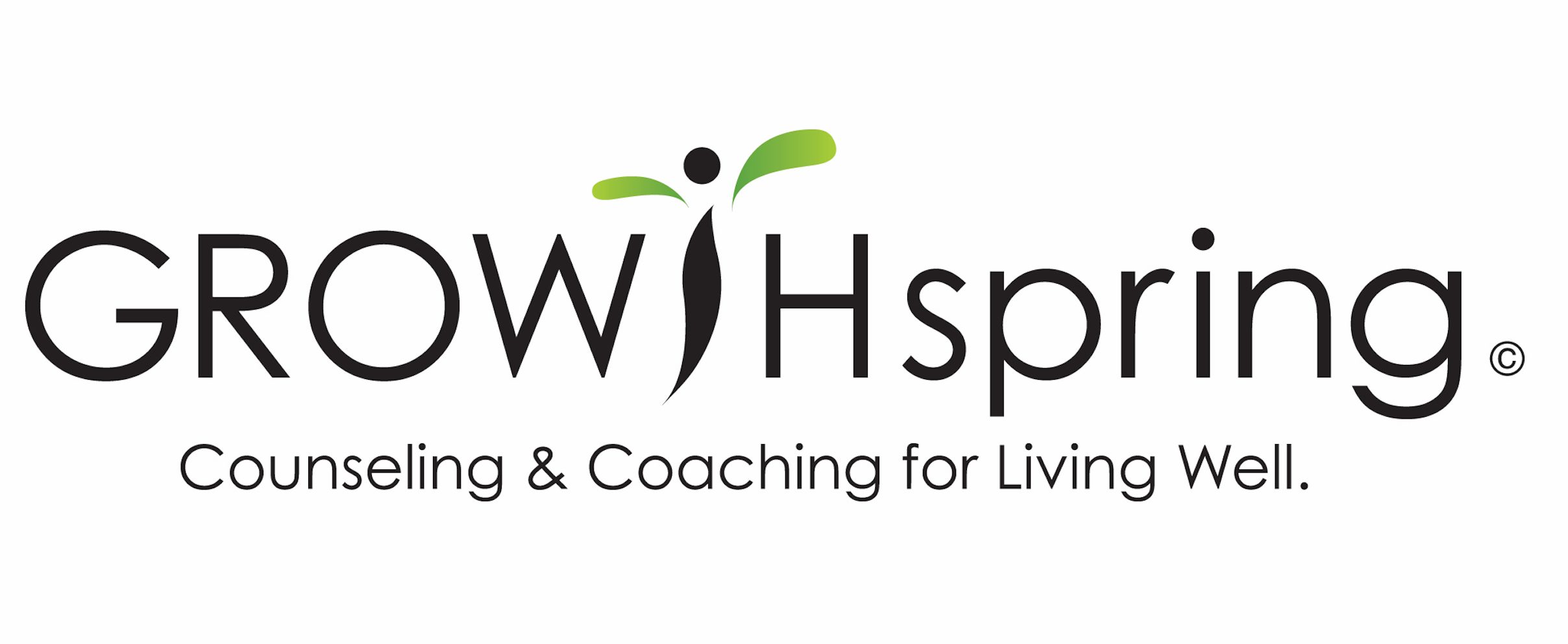 Logo with text 'GROWJHspring' and tagline 'Counseling & Coaching for Living Well.'